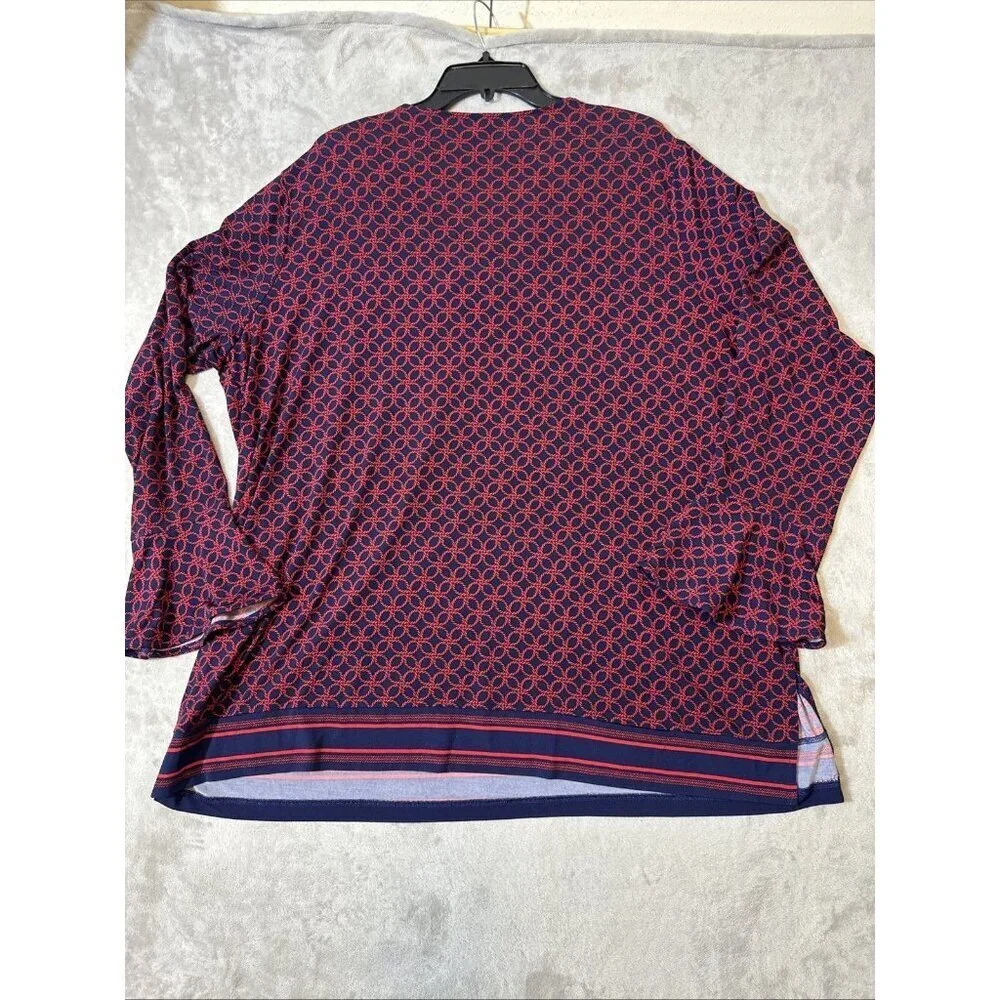 Michael Kors Plus Size 3X Lace Up V-Neck Tunic Blouse Geometric Print